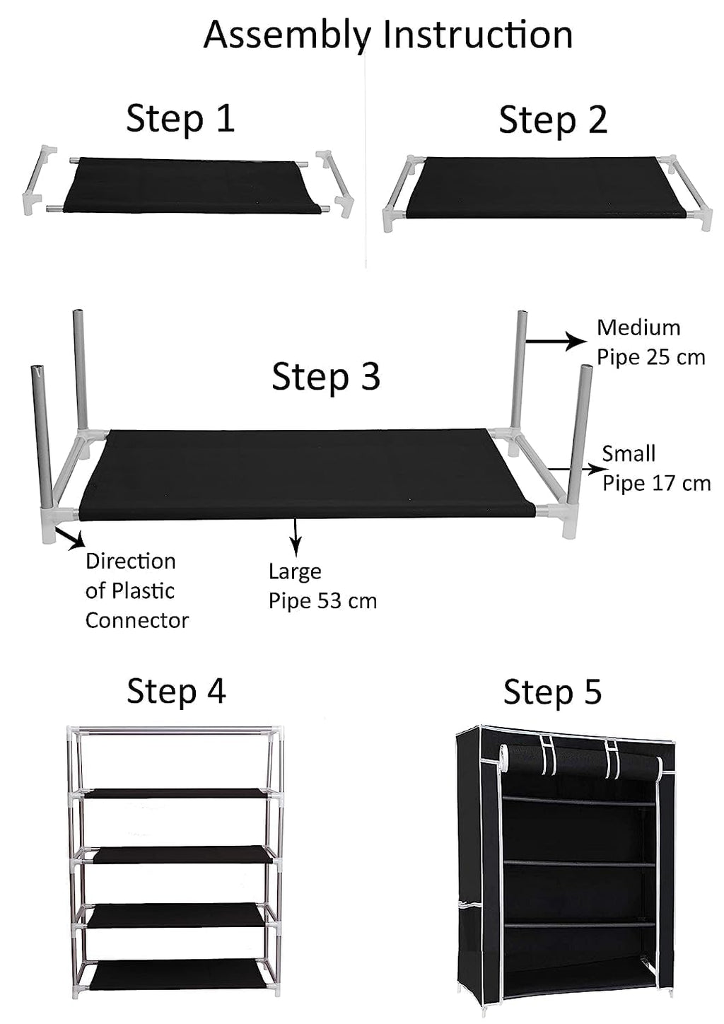SoraChi A6 Black Plastic Shoe Stand (Black, 6 Shelves, DIY(Do-It-Yourself))