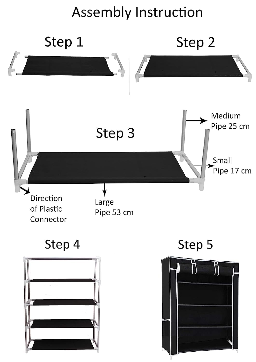 SoraChi A6 Black Plastic Shoe Stand (Black, 6 Shelves, DIY(Do-It-Yourself))