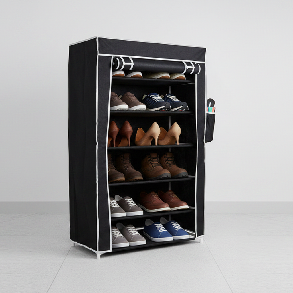 SoraChi A6 Black Plastic Shoe Stand (Black, 6 Shelves, DIY(Do-It-Yourself))