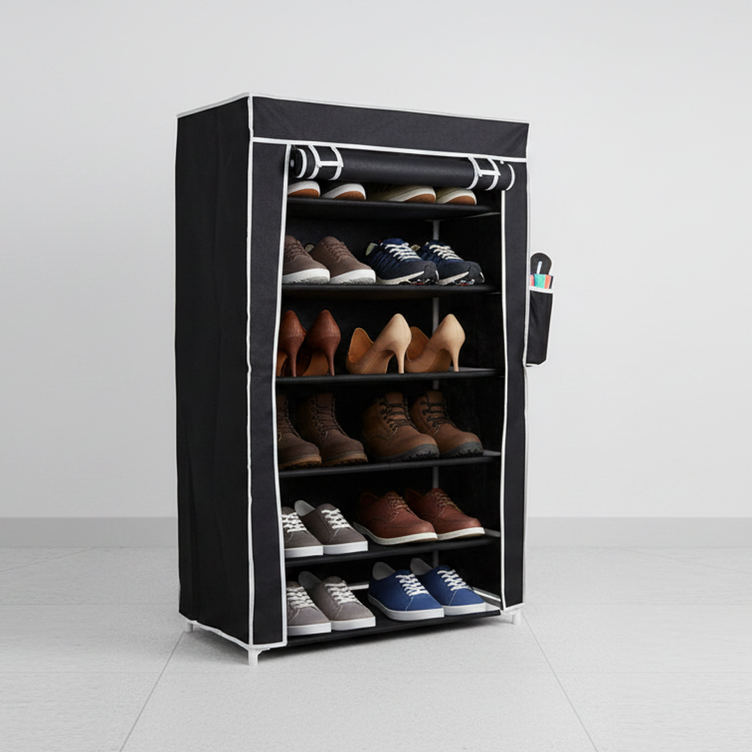 SoraChi A6 Black Plastic Shoe Stand (Black, 6 Shelves, DIY(Do-It-Yourself))