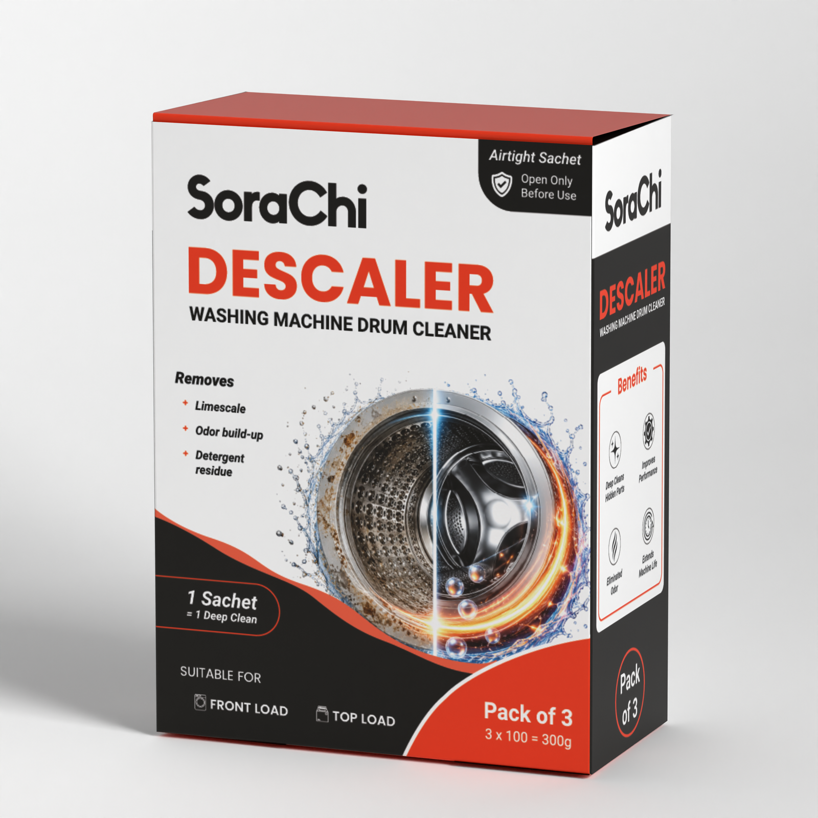 SoraChi Descaler — Washing Machine Drum Cleaner, Pack of 3